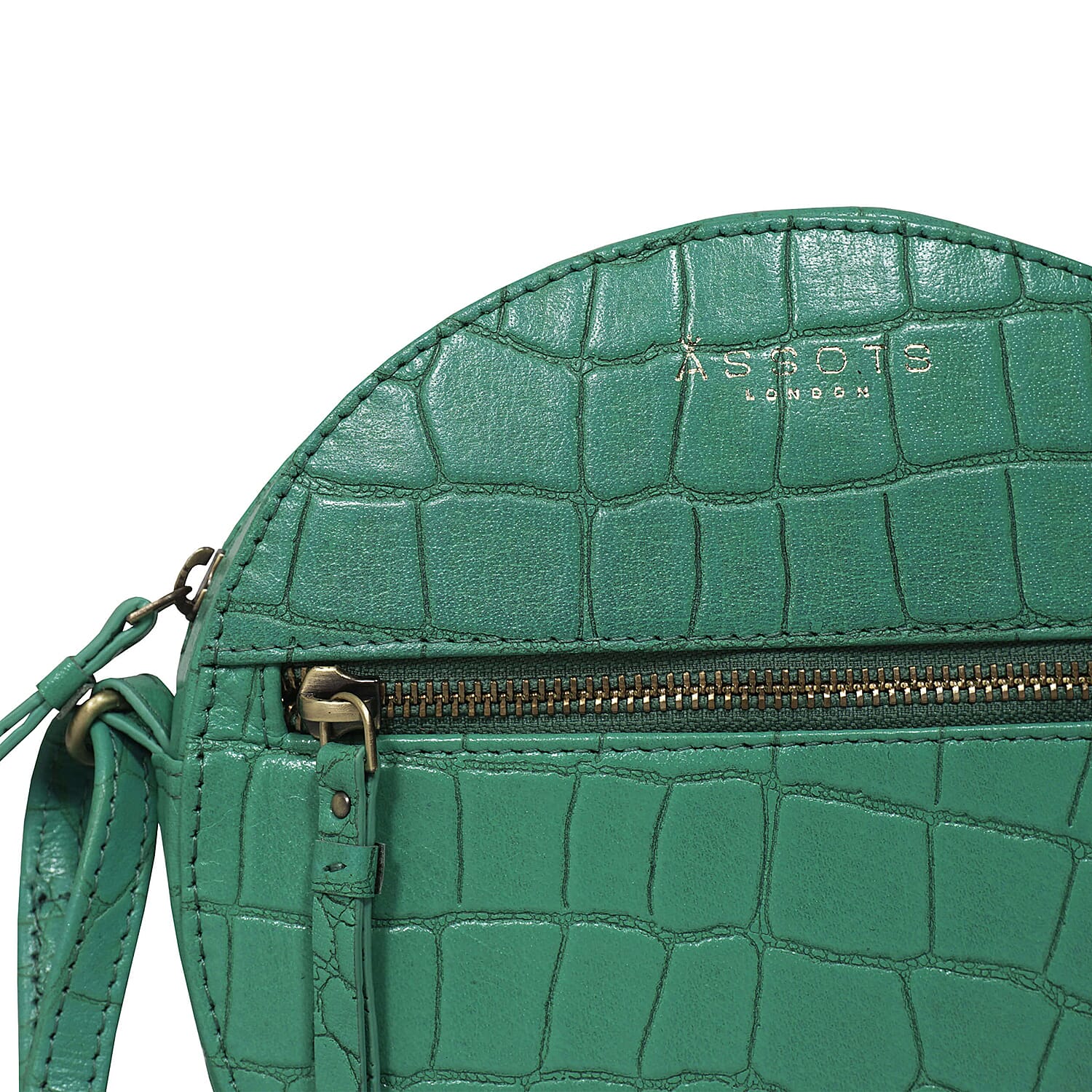 ASSOTS LONDON JANE Genuine Leather Round Croc Crossbody Bag (Size 18x10x6cm) - Green