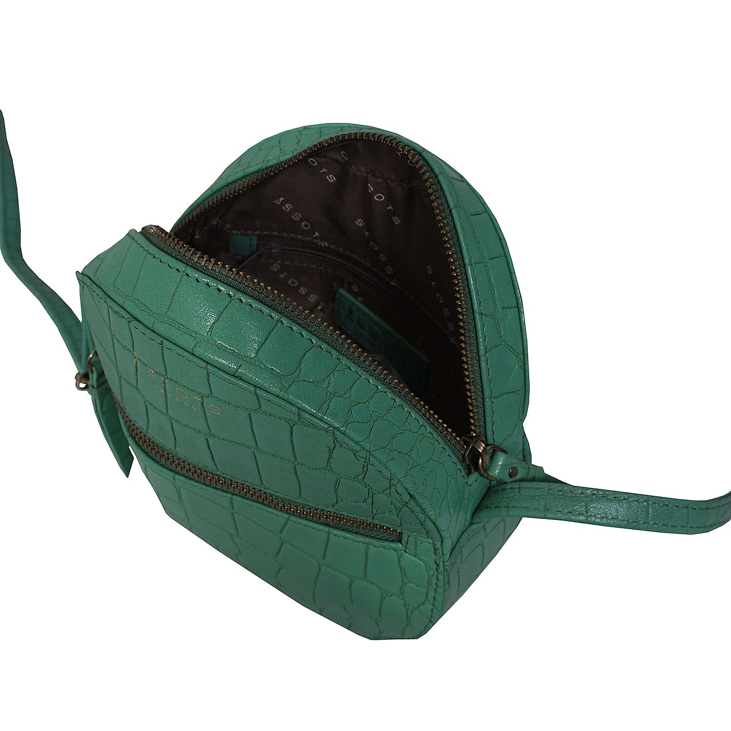 ASSOTS LONDON JANE Genuine Leather Round Croc Crossbody Bag (Size 18x10x6cm) - Green