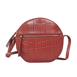 ASSOTS LONDON JANE Genuine Leather Round Croc Crossbody Bag - Green