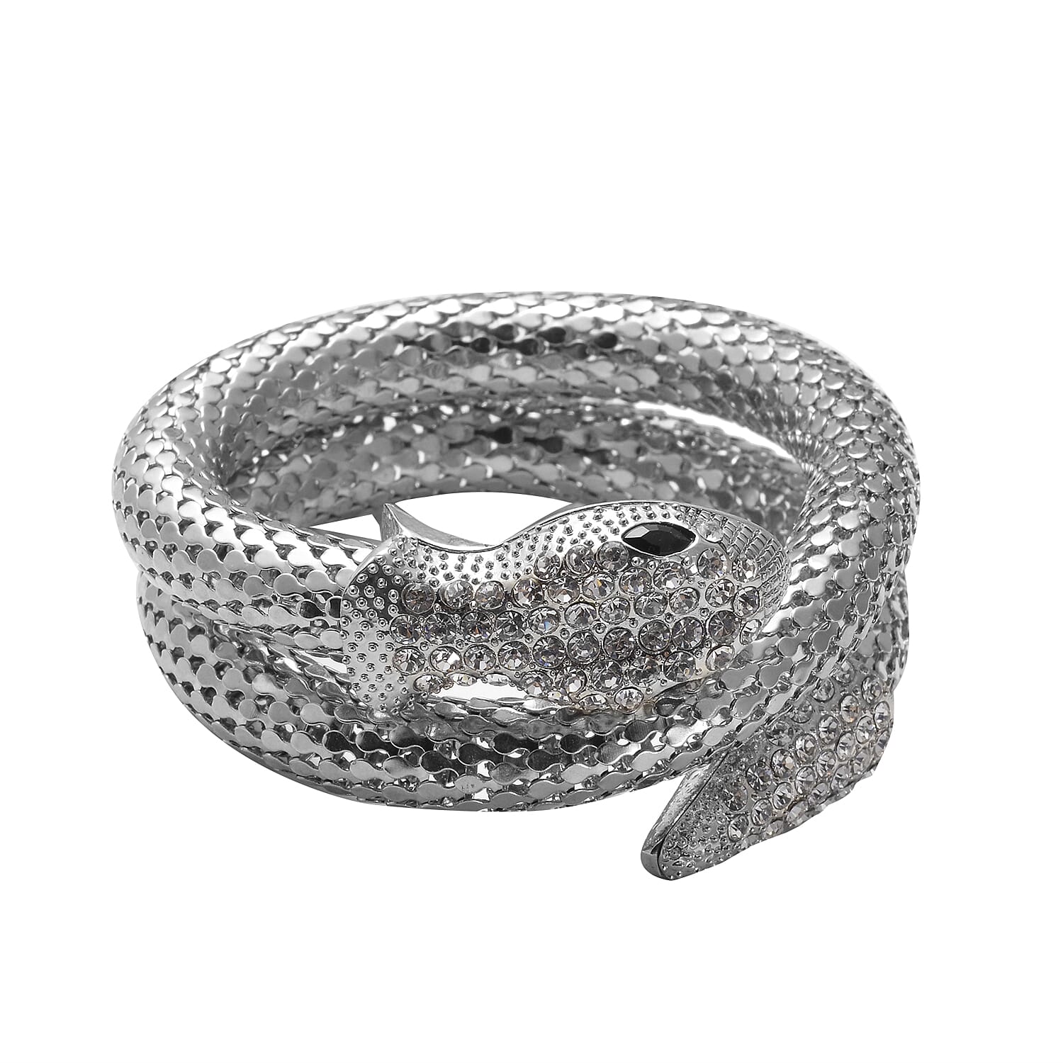Designer Inspired Austrian Crystal Snake Bracelet (Size 7) in Silver Tone