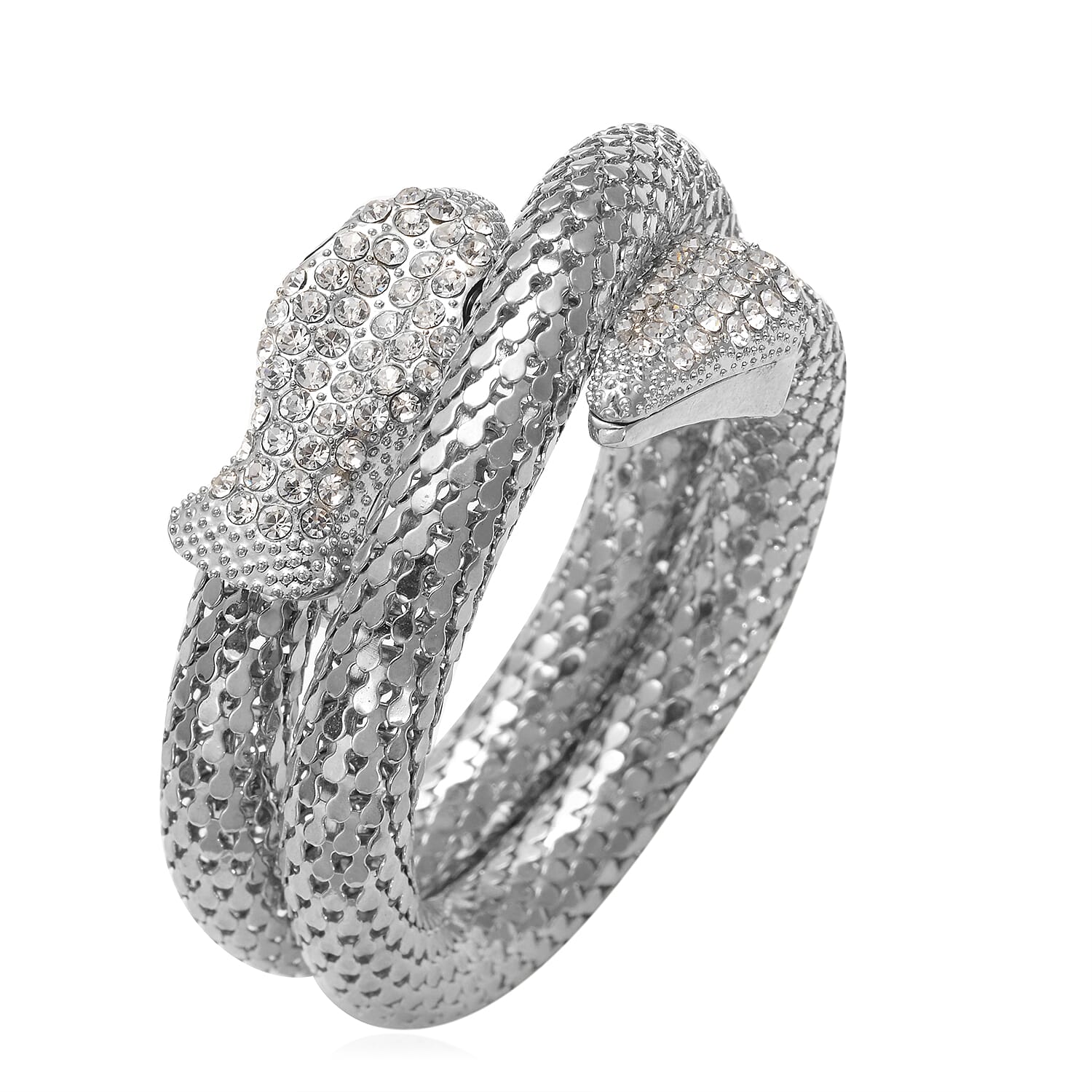 Designer Inspired Austrian Crystal Snake Bracelet (Size 7) in Silver Tone