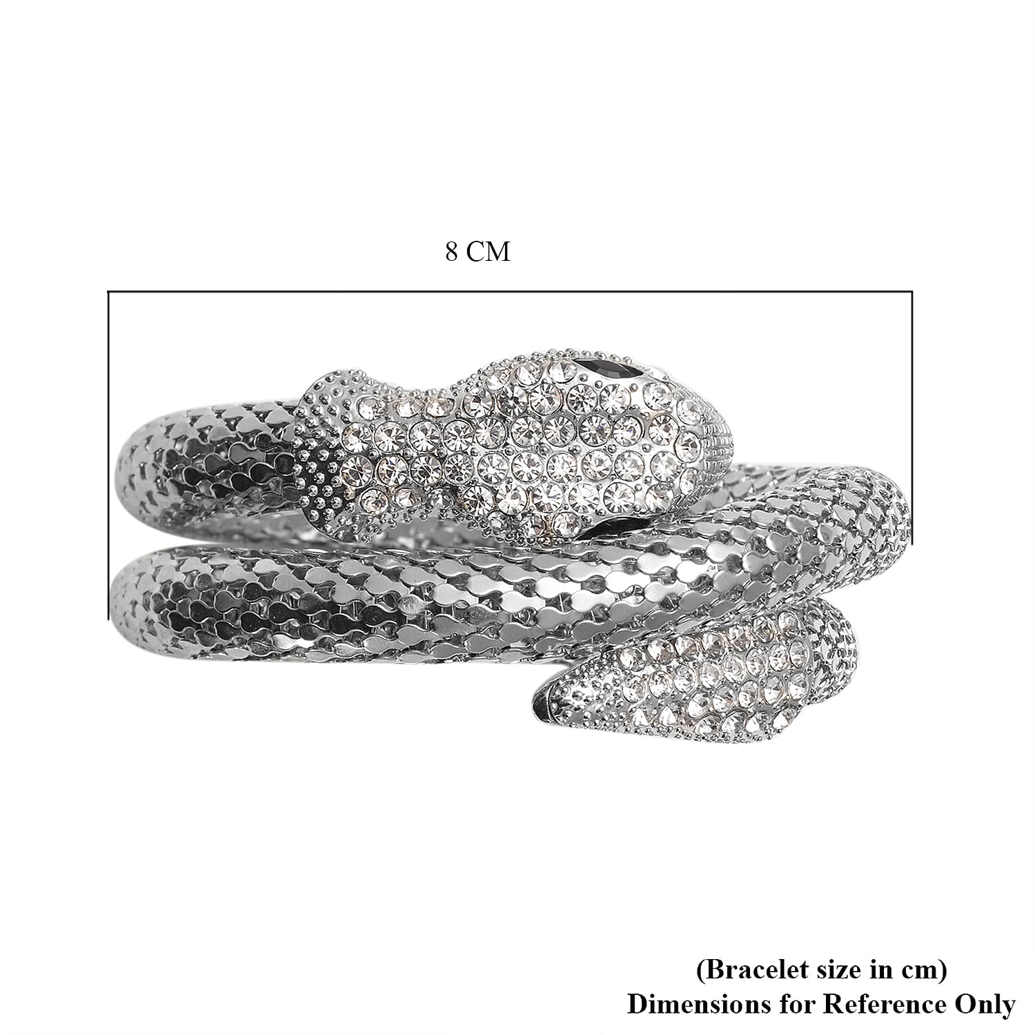 Designer Inspired Austrian Crystal Snake Bracelet (Size 7) in Silver Tone