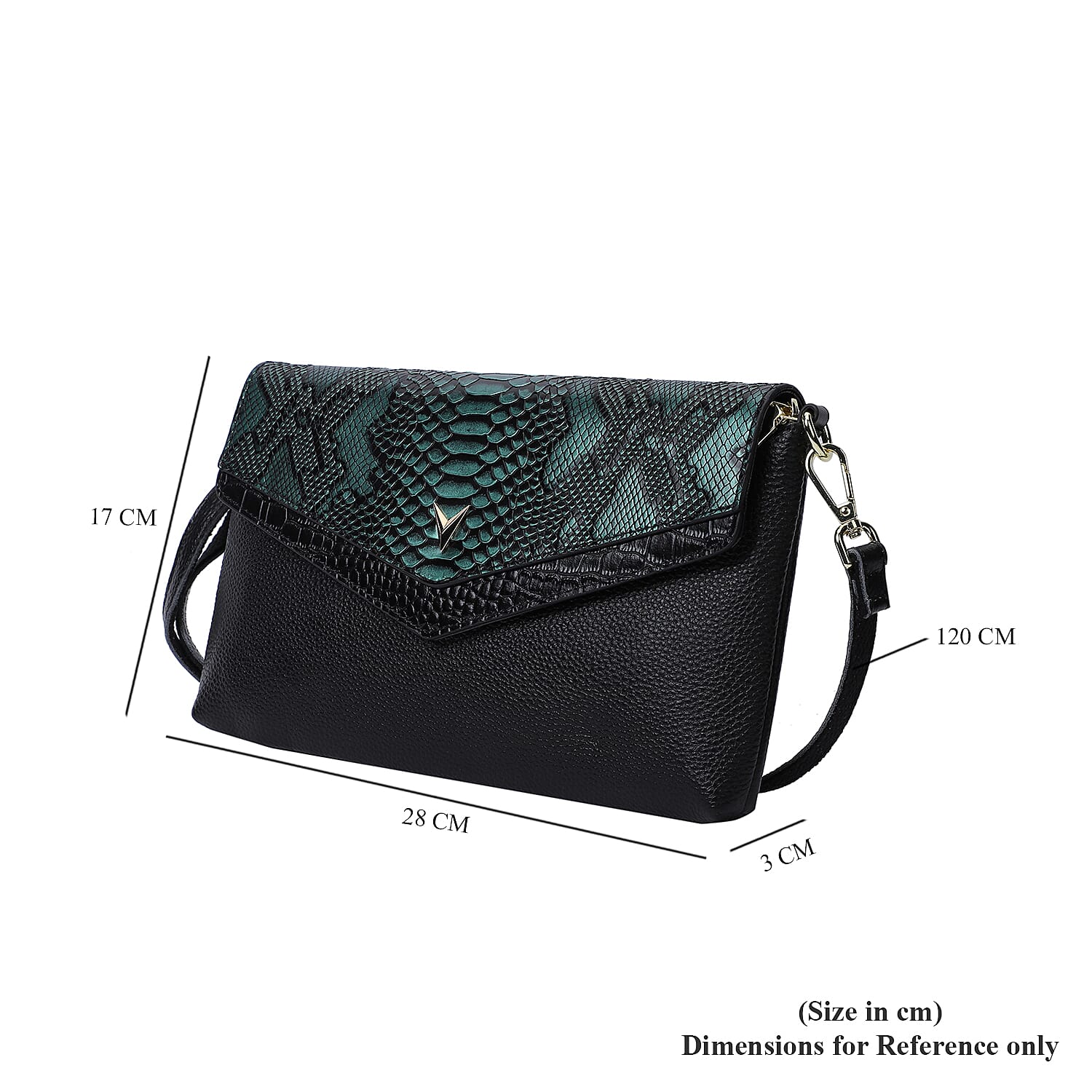 Sencillez Genuine Leather Snake Print Bag (Size 28x3x17cm) - Black & Green