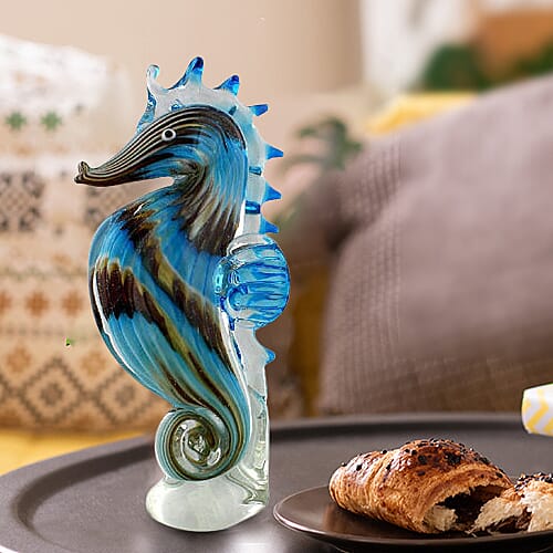 WIDDOP Handblown Glass Objets DArt Figurine - Seahorse (Size 23x7cm)