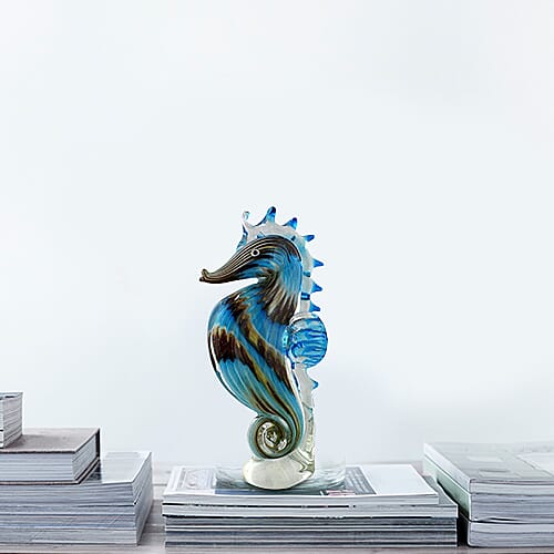 WIDDOP Handblown Glass Objets DArt Figurine - Seahorse (Size 23x7cm)