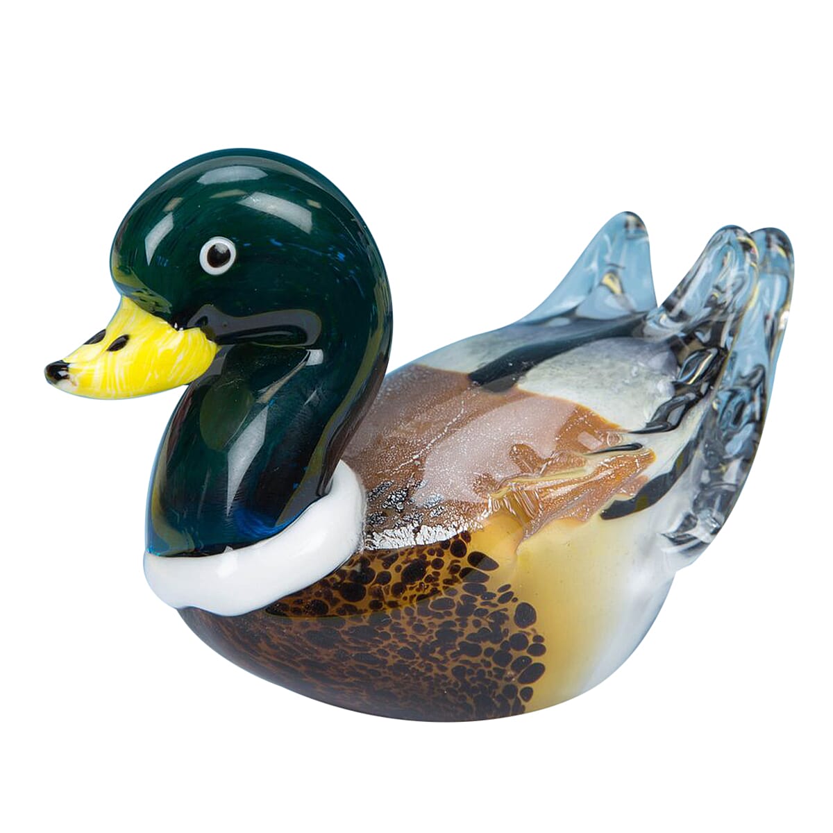 WIDDOP Handblown Glass Objets d Art Ornament - Duck (Size 15x9cm)