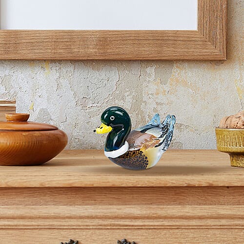 WIDDOP Handblown Glass Objets d Art Ornament - Duck (Size 15x9cm)