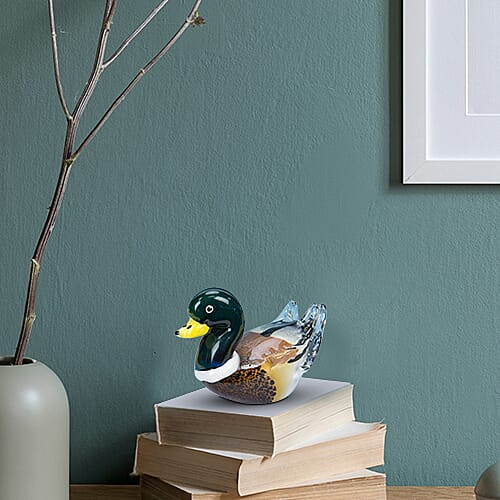 WIDDOP Handblown Glass Objets d Art Ornament - Duck (Size 15x9cm)