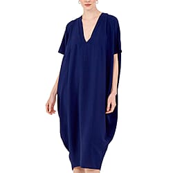 Nova of London Oversized V-Neck Back Slit Detail Midi Dress in Navy 