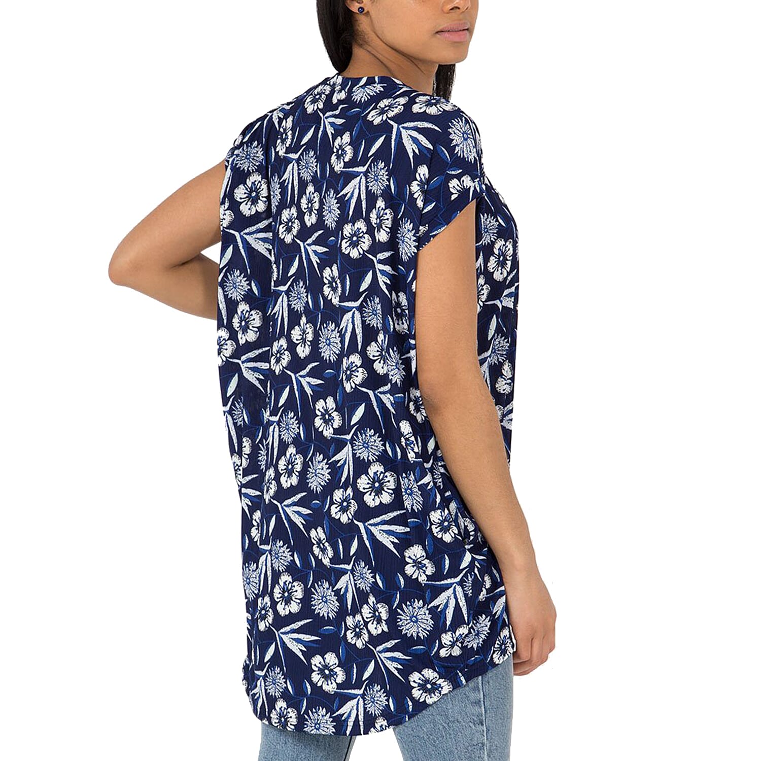 Nova of London Floral Pattern Oversized Side Pocket Tunic Top in Navy and White (Size S/M; 10-14)