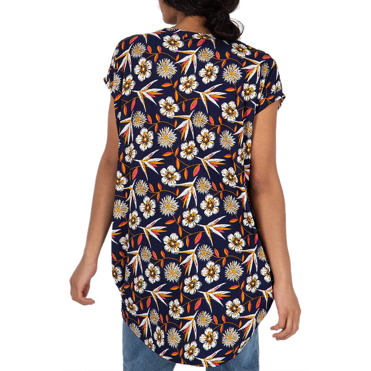 Nova of London Floral Pattern Oversized Side Pocket Tunic Top in Navy and White (Size S/M; 10-14)
