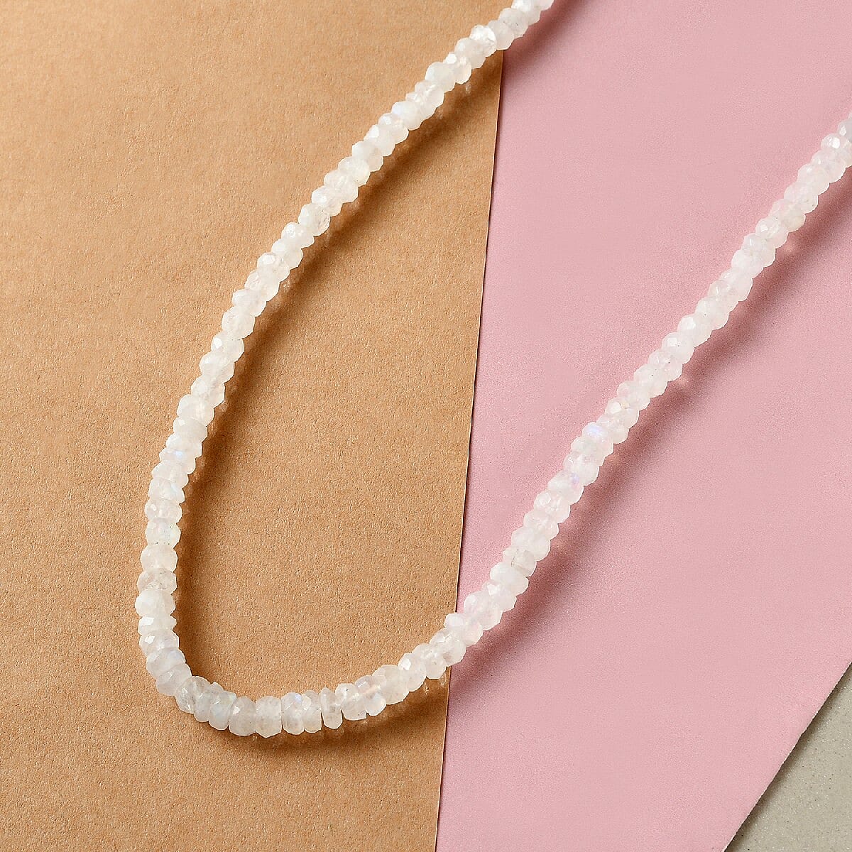 Rainbow Moonstone Beads Necklace (Size - 20) in Platinum Overlay Sterling Silver 98.76 Ct.