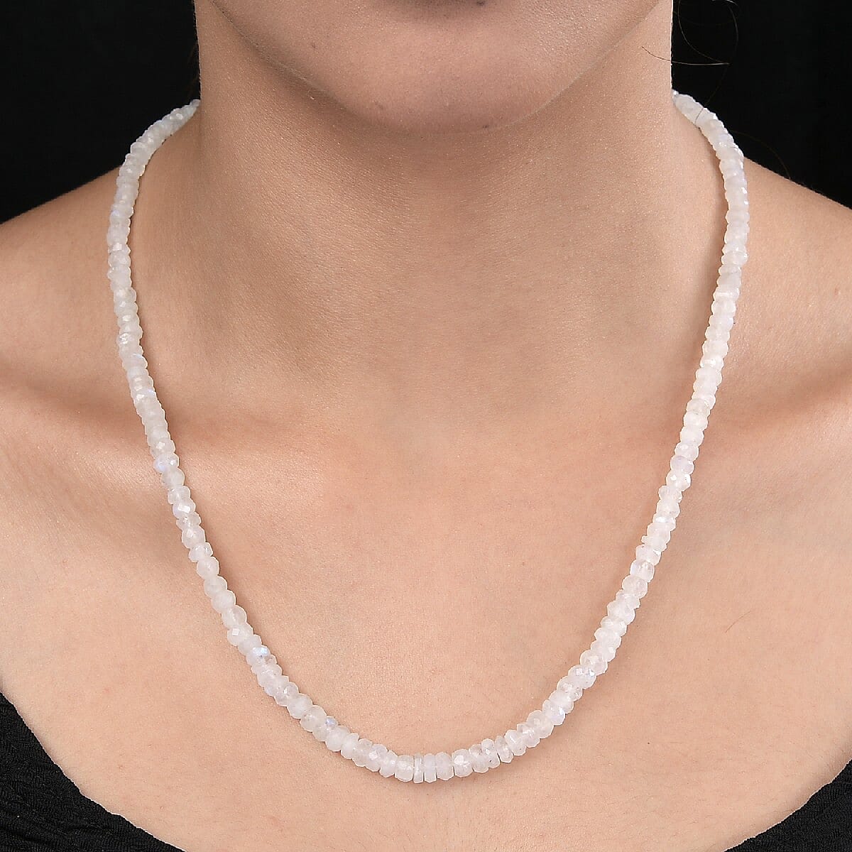 Rainbow Moonstone Beads Necklace (Size - 20) in Platinum Overlay Sterling Silver 98.76 Ct.