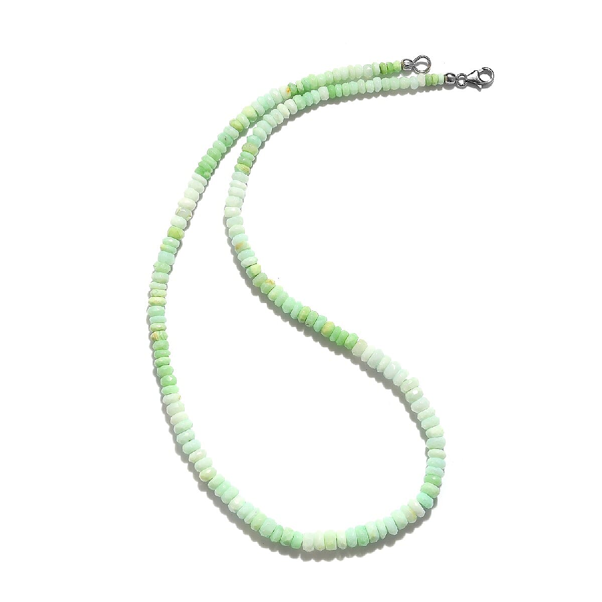 Green Opal Beads Necklace (Size - 20) in Platinum Overlay Sterling Silver 103.18 Ct.