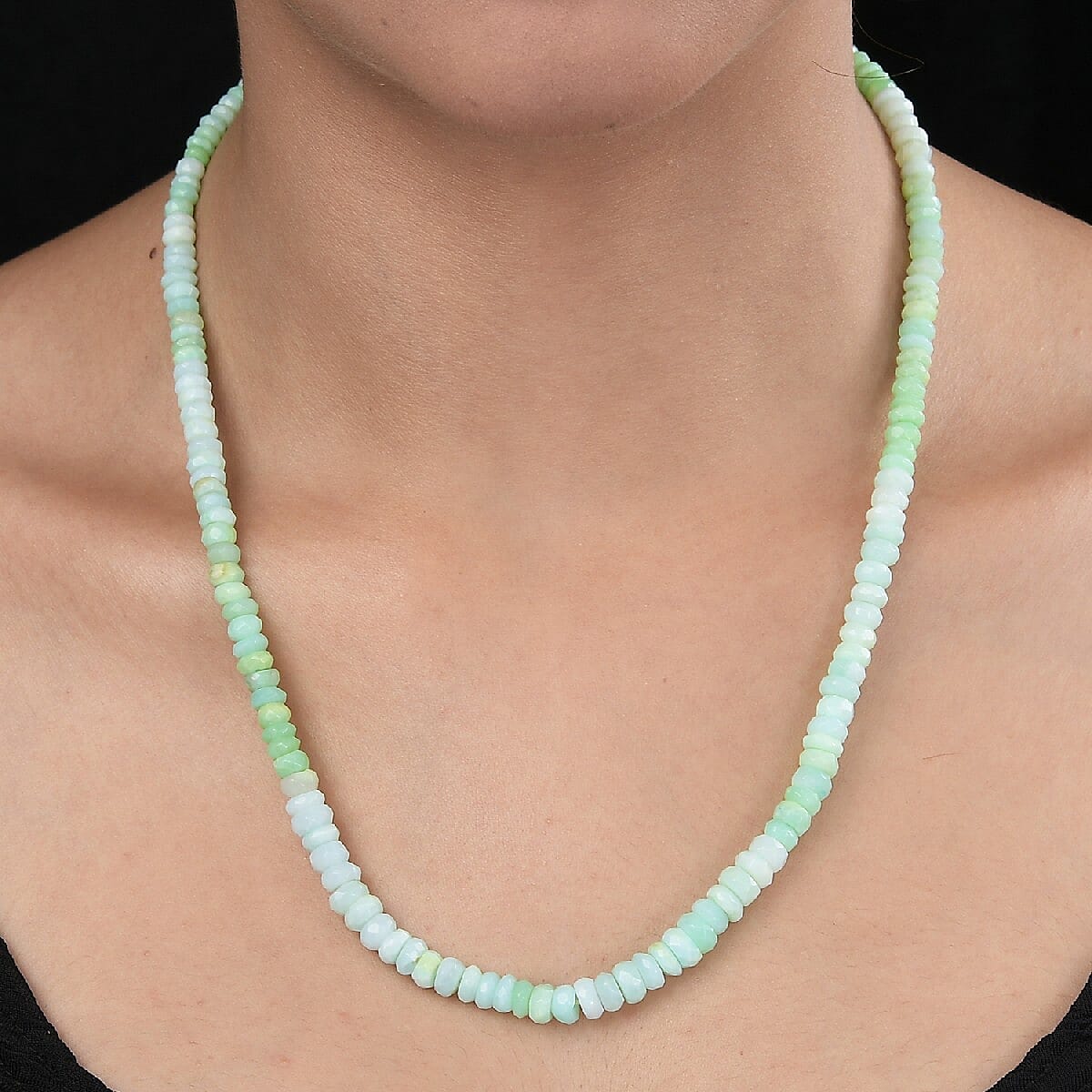 Green Opal Beads Necklace (Size - 20) in Platinum Overlay Sterling Silver 103.18 Ct.