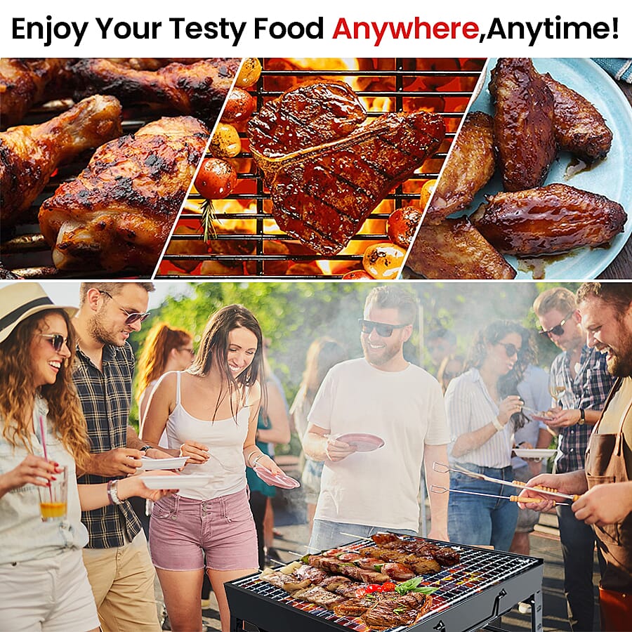 Portable Outdoor Folding BBQ Grill (Size 35x27x20cm) -  Black