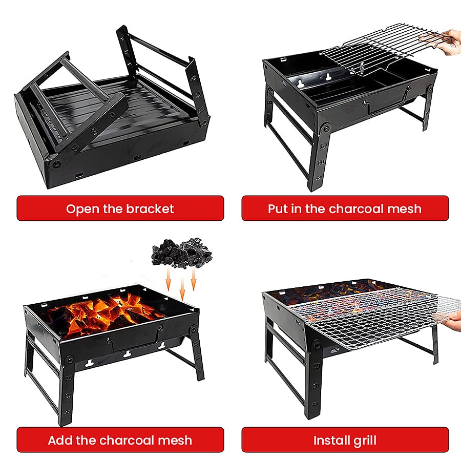 Portable Outdoor Folding BBQ Grill (Size 35x27x20cm) -  Black