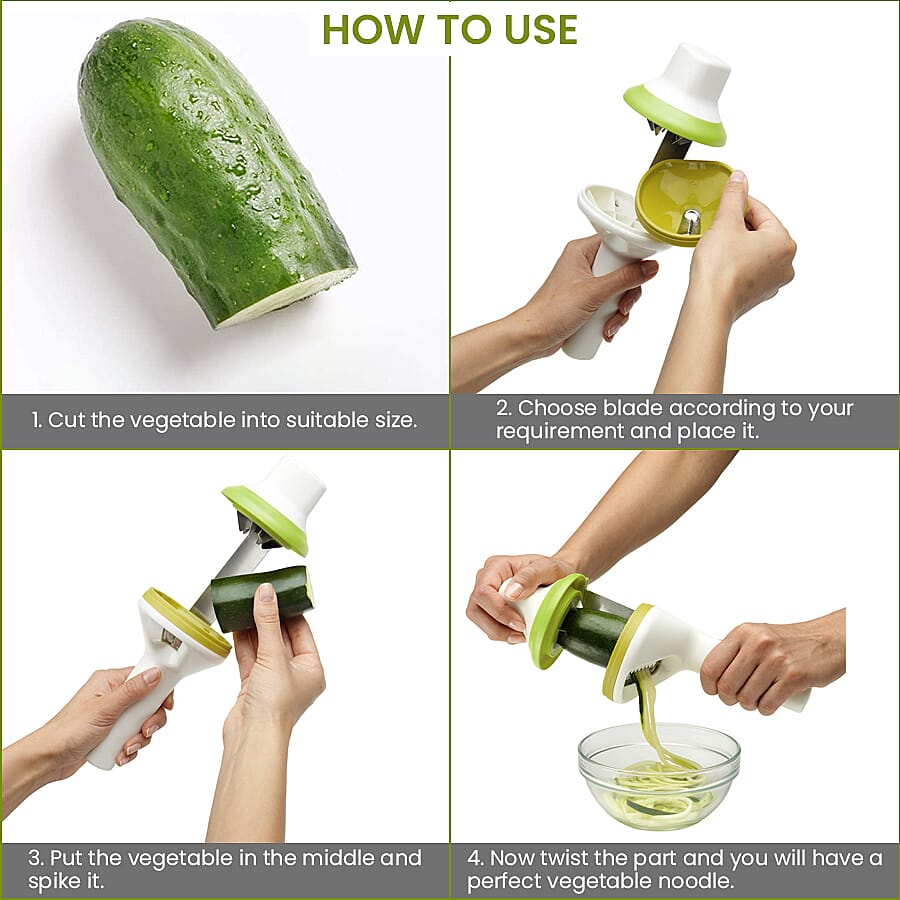 Set of 3 Handheld Twist Spiral Slicer (Size 10.5 Cm) - Green