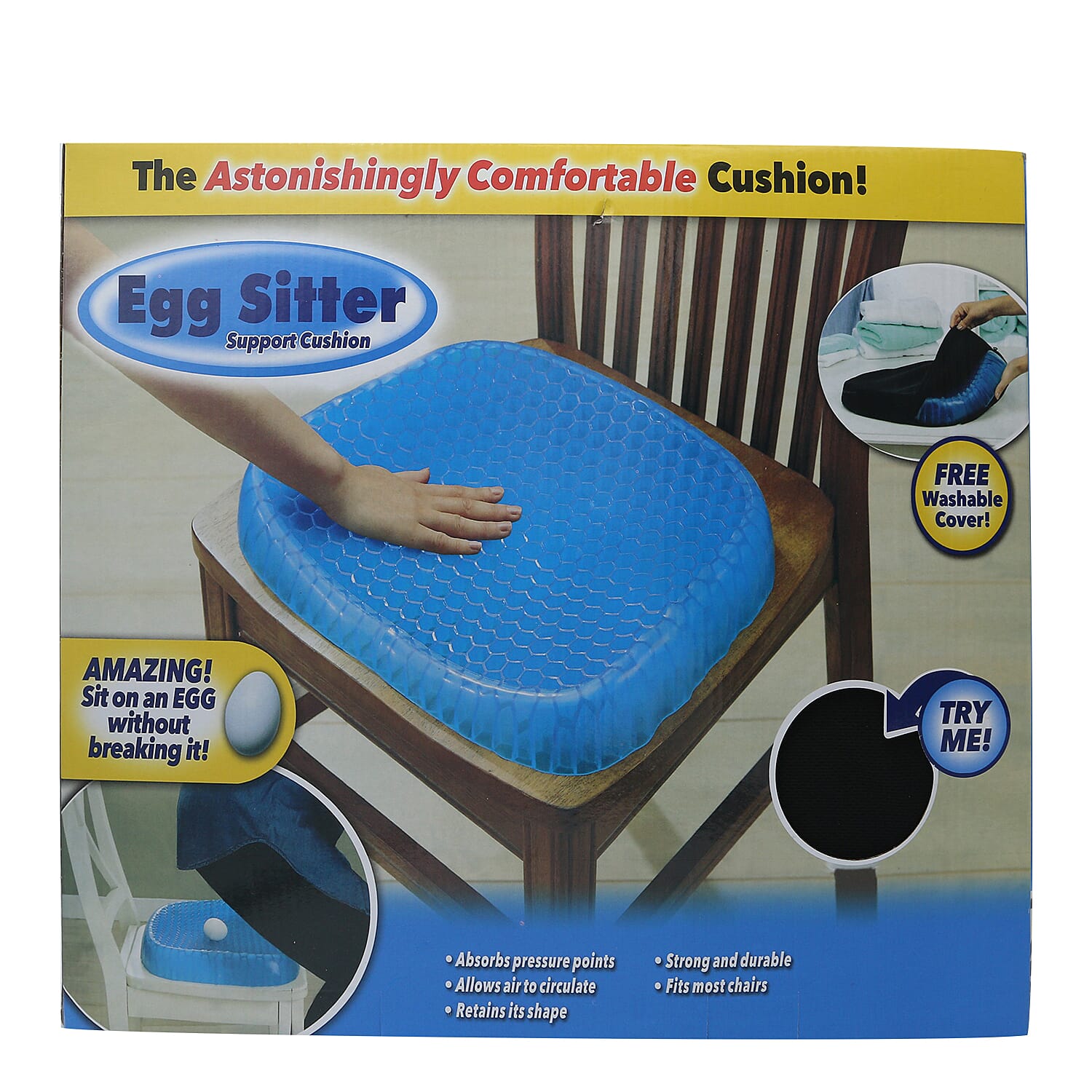 Egg Cushion Breathable Sitter Gel Flex Seat Honeycomb Design - Black Cover