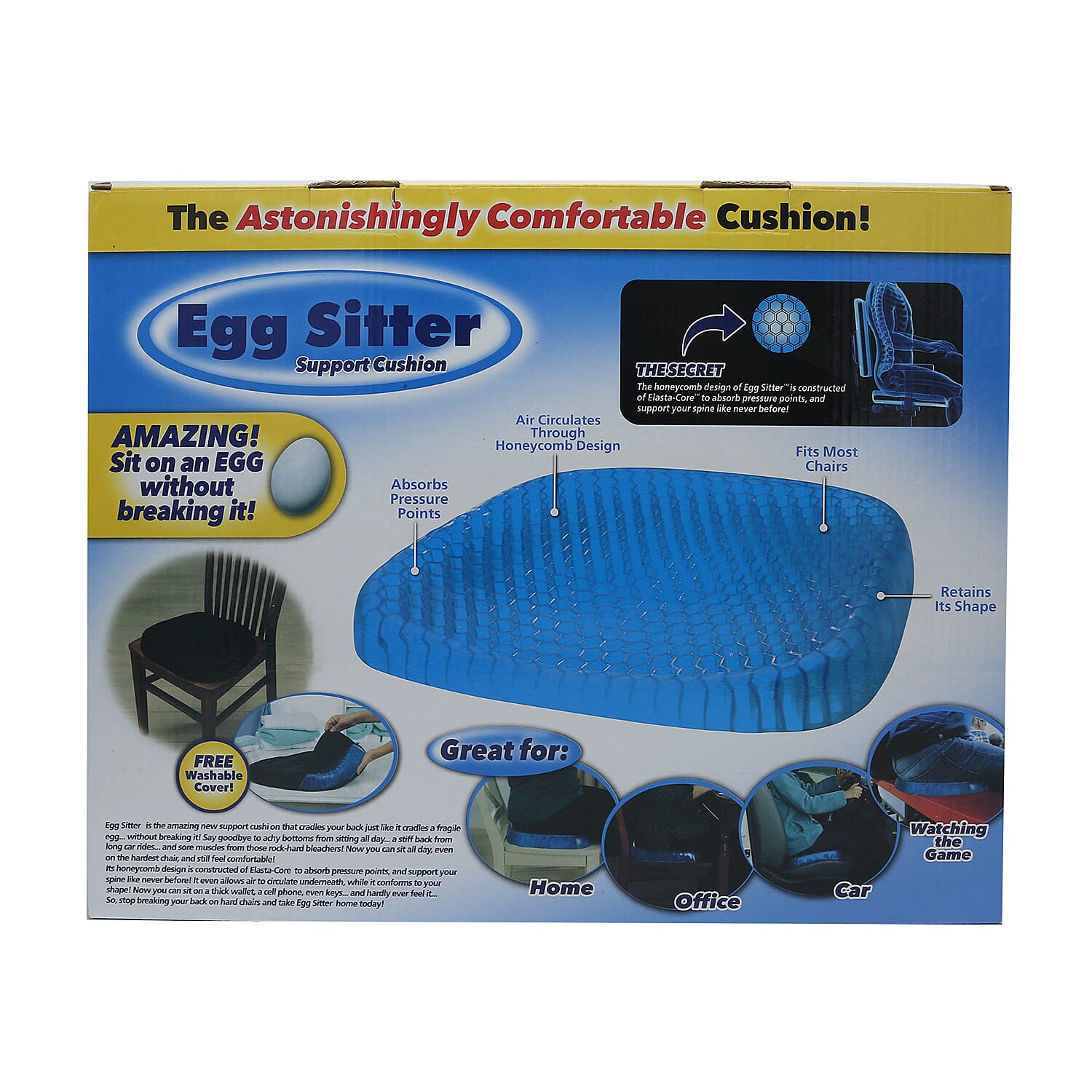 Egg Cushion Breathable Sitter Gel Flex Seat Honeycomb Design - Black Cover