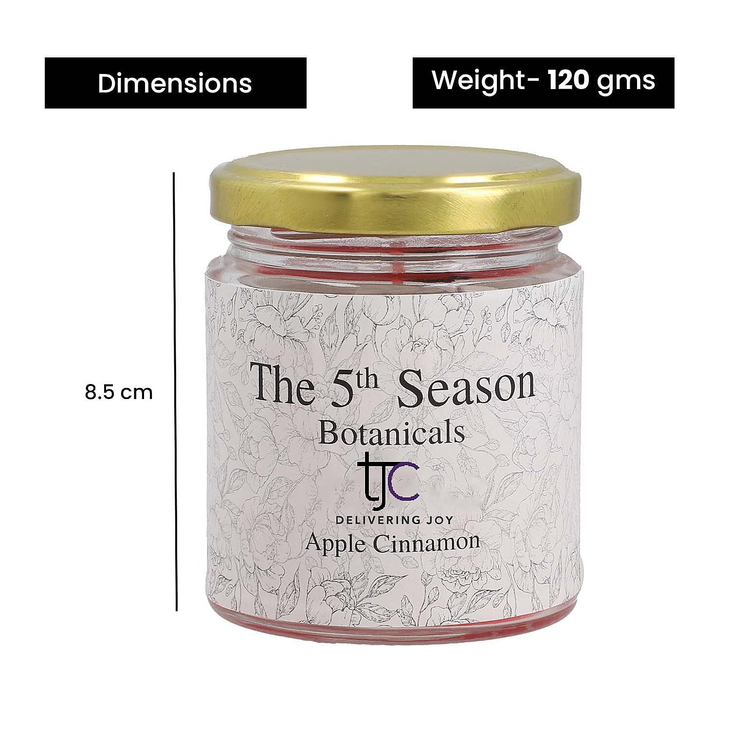The 5th Season Botanical Collection - Apple Cinnamon Scented Soybean Wax Candle - 30 Hrs Burn Time