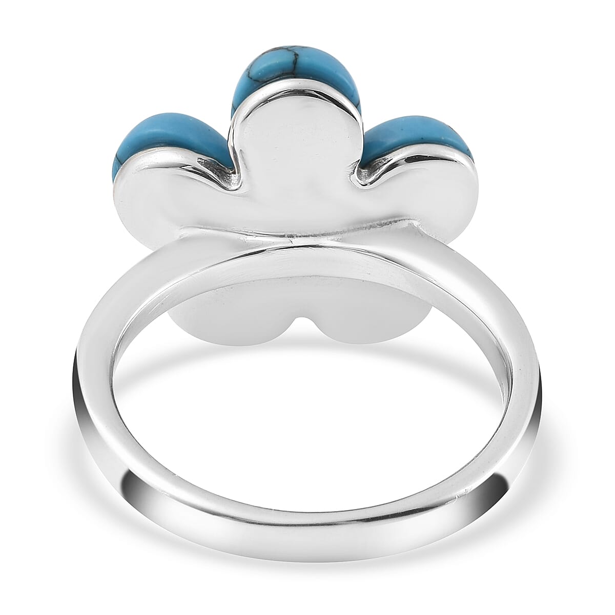 Blue Howlite and White Austrian Crystal Floral Ring in Stainless Steel