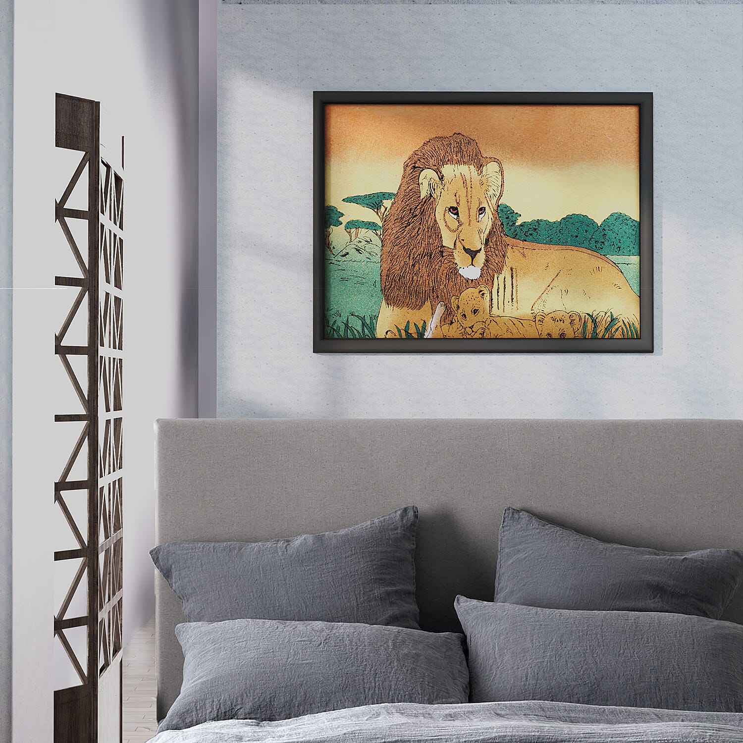 Handcrafted Gemstone Lion Painting (Size 32x4 Cm)