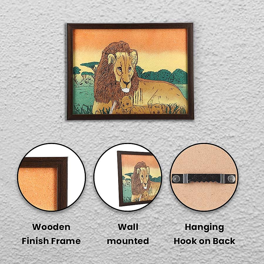 Handcrafted Gemstone Lion Painting (Size 32x4 Cm)