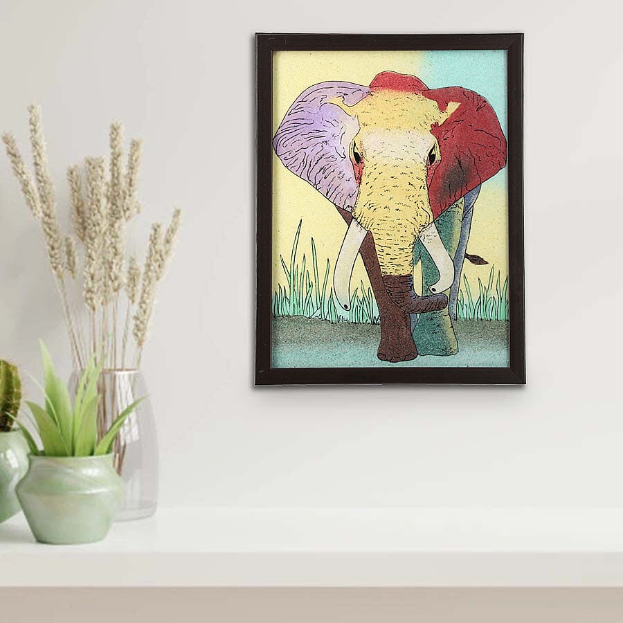 Handcrafted Gemstone Elephant Painting (Size 36x28Cm)
