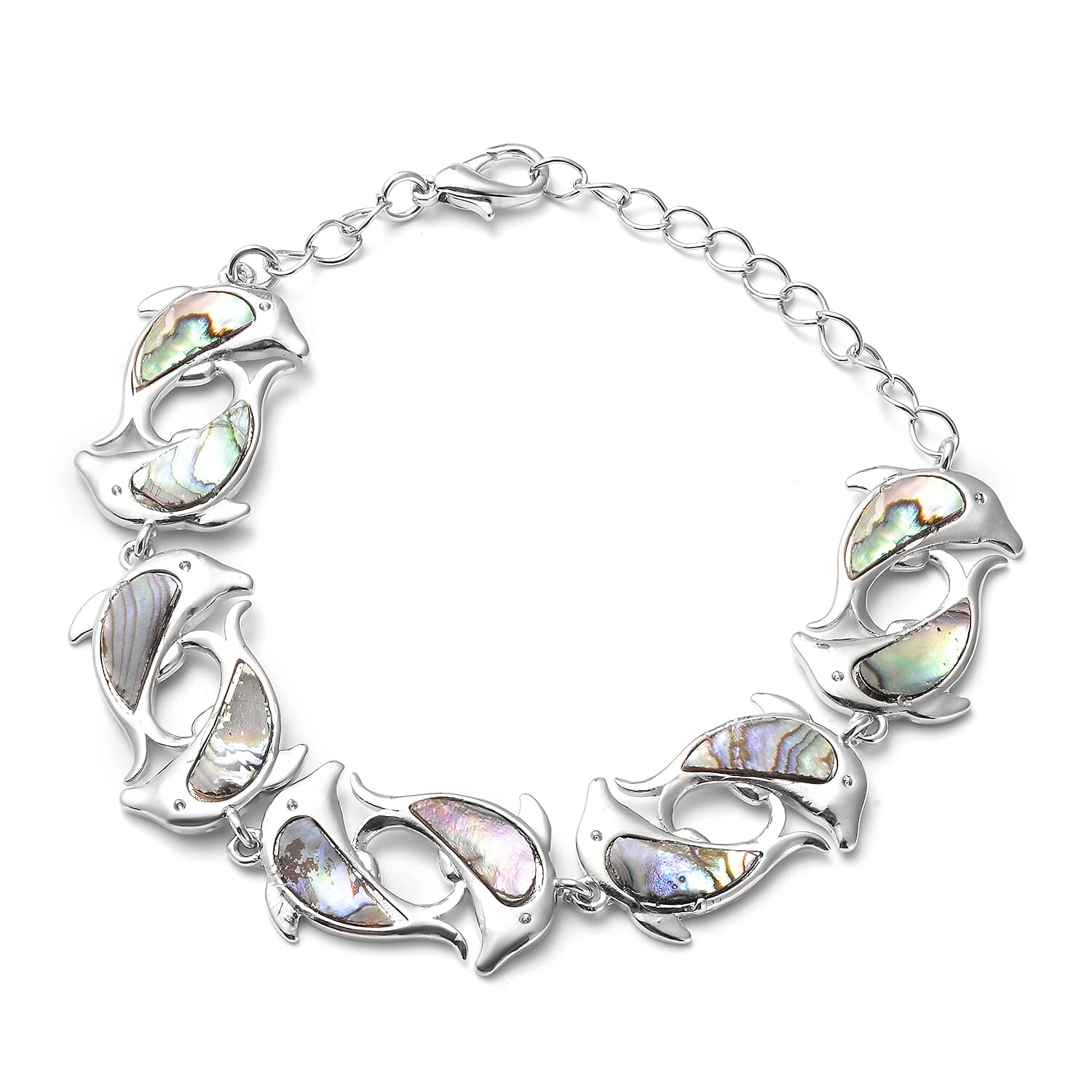 Abalone Shell Fish Bracelet (Size - 7.5 with 1.5 Extender) in Silver Tone