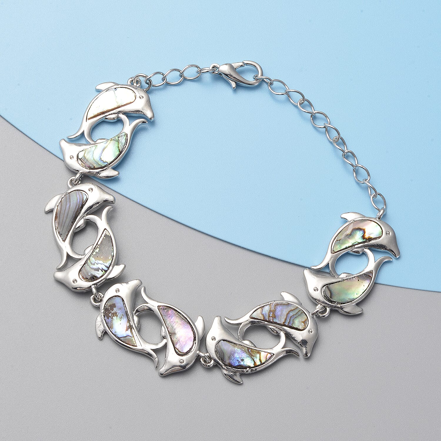 Abalone Shell Fish Bracelet (Size - 7.5 with 1.5 Extender) in Silver Tone