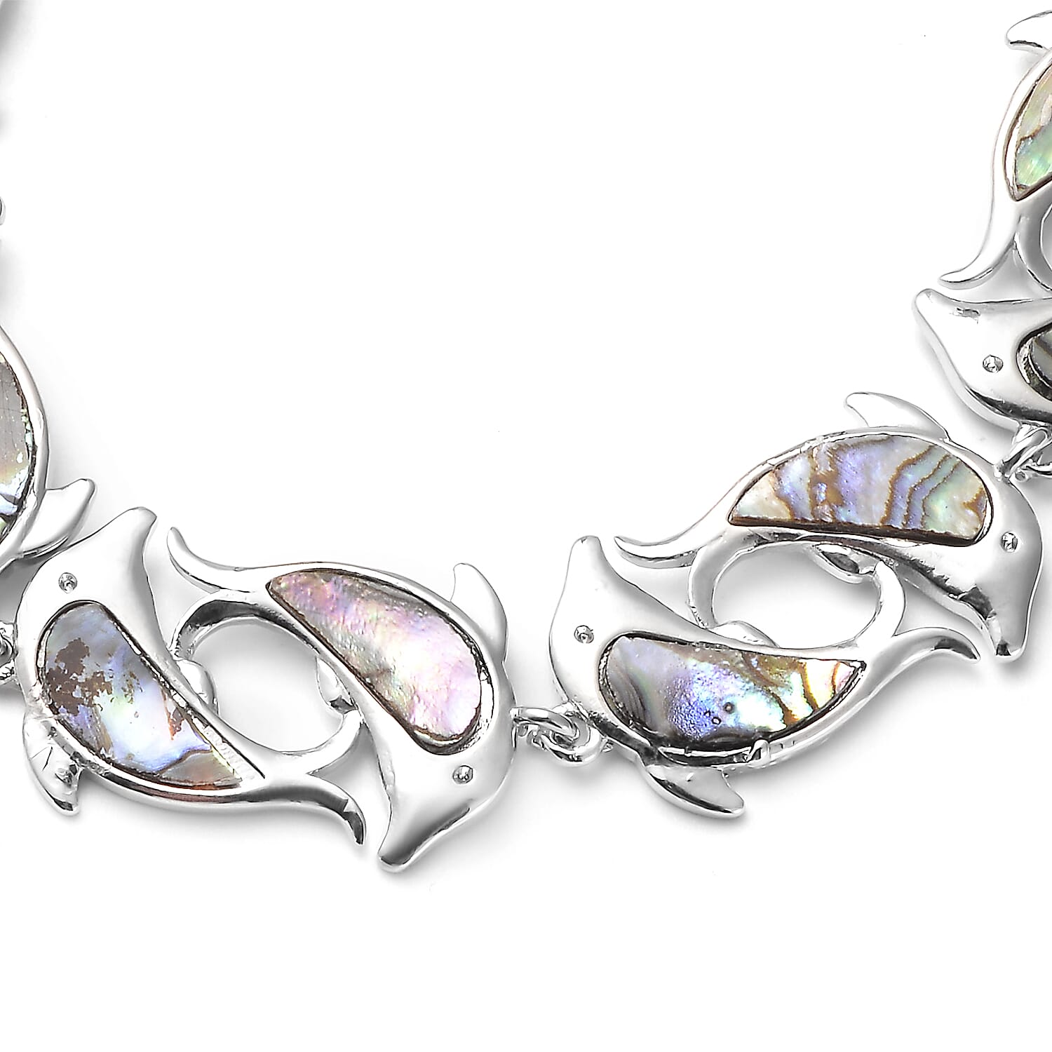 Abalone Shell Fish Bracelet (Size - 7.5 with 1.5 Extender) in Silver Tone