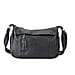 Genuine Leather Diamond Pattern Crossbody Bag with Shoulder Strap - Black