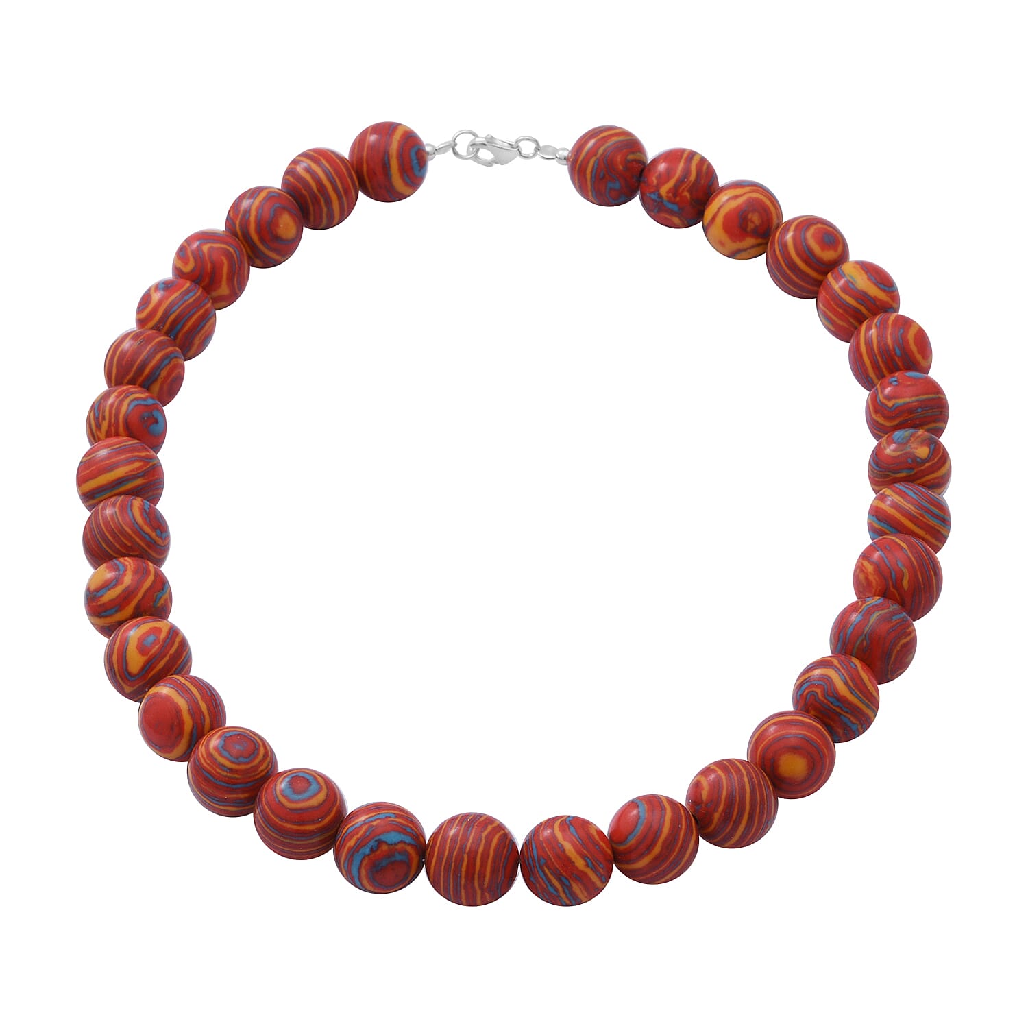 Multi Colour Malachite Beads Necklace (Size - 18) in Sterling Silver 450.00 Ct.