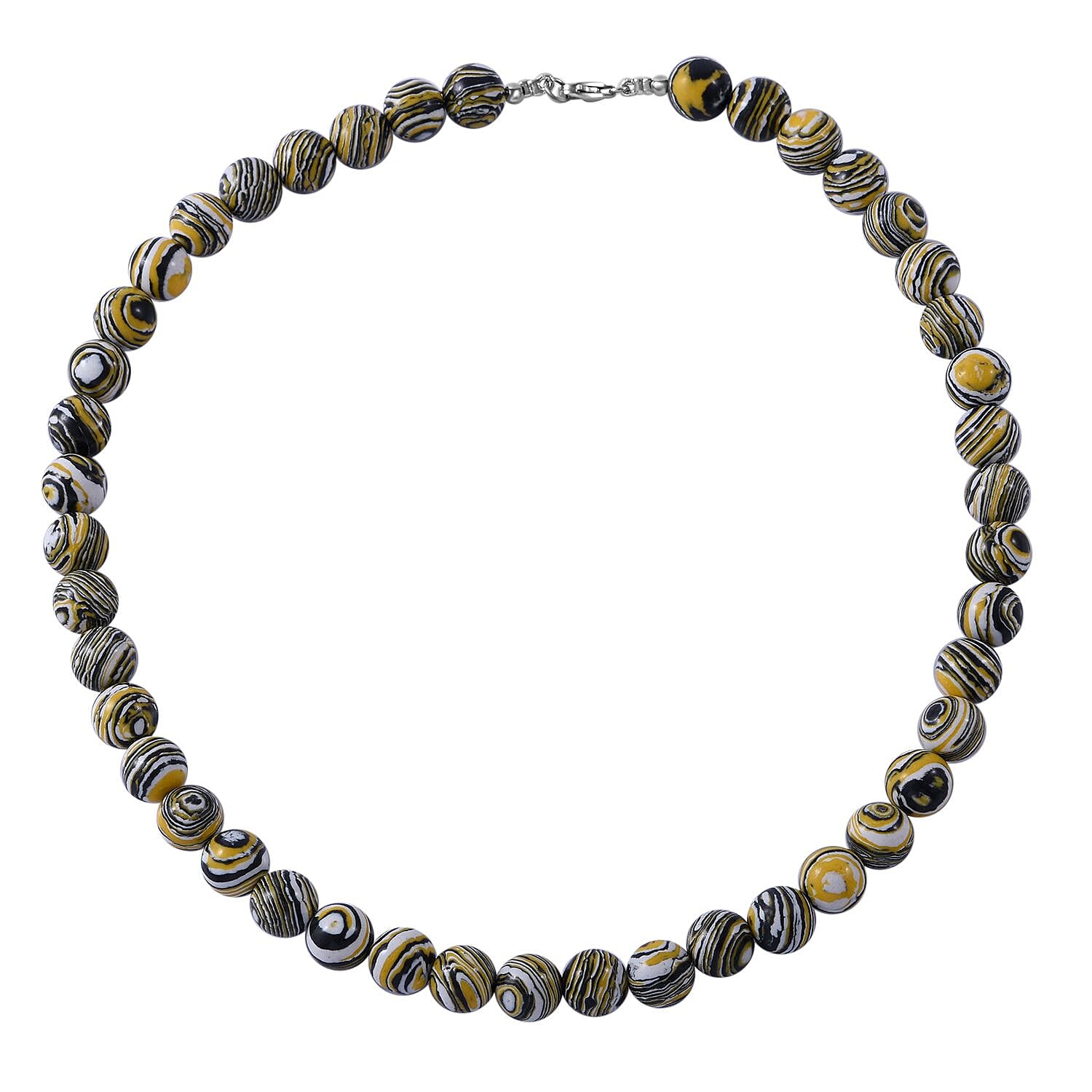 Black and Yellow Malachite Beads Necklace (Size - 18) in Sterling Silver 450.00 Ct.