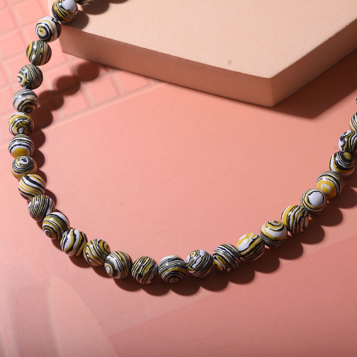 Black and Yellow Malachite Beads Necklace (Size - 18) in Sterling Silver 450.00 Ct.