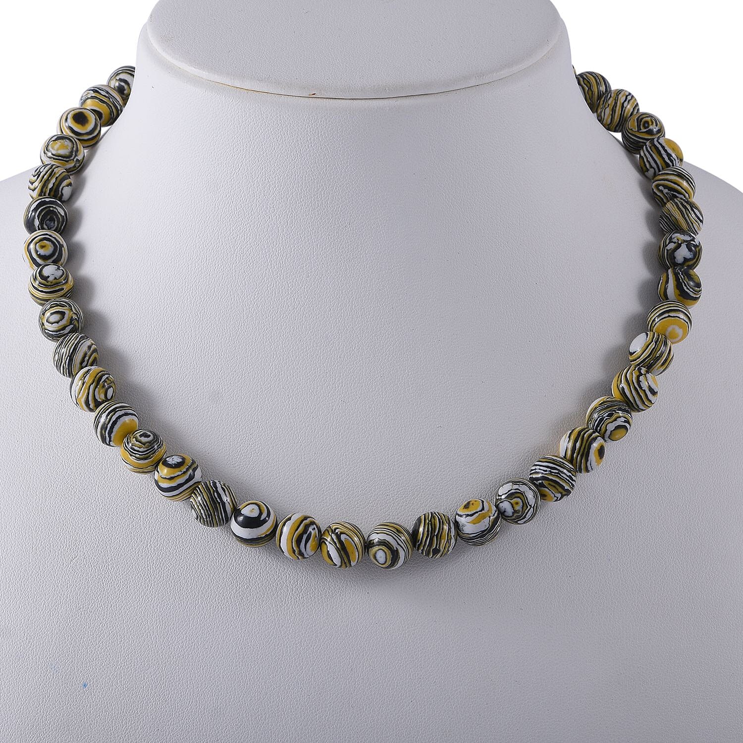 Black and Yellow Malachite Beads Necklace (Size - 18) in Sterling Silver 450.00 Ct.