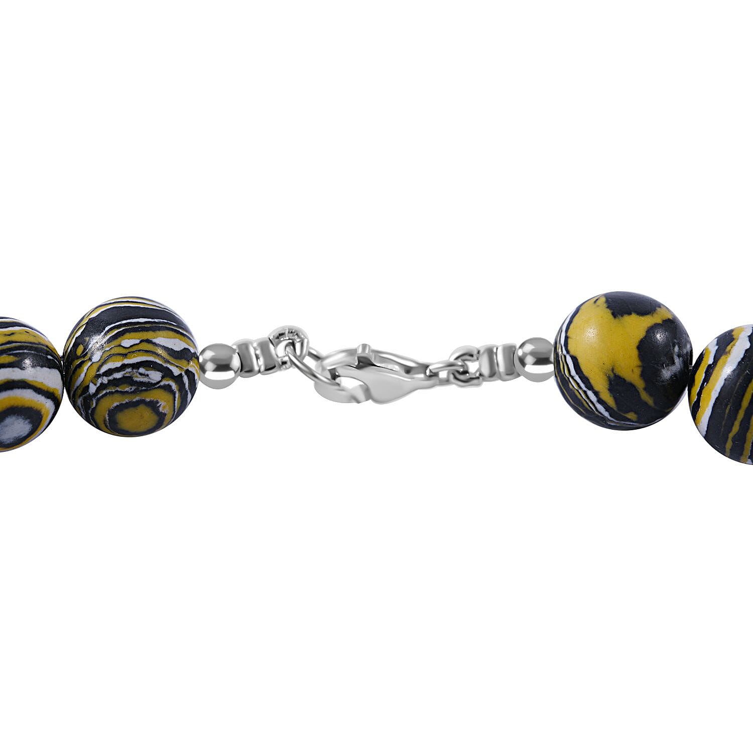 Black and Yellow Malachite Beads Necklace (Size - 18) in Sterling Silver 450.00 Ct.