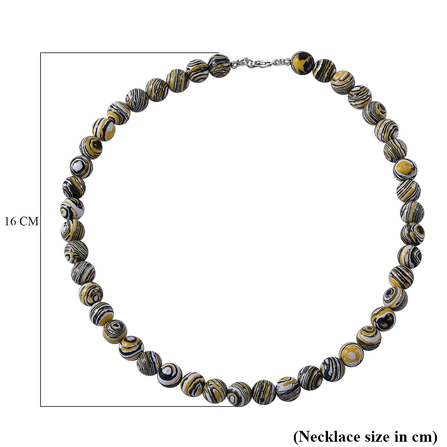 Black and Yellow Malachite Beads Necklace (Size - 18) in Sterling Silver 450.00 Ct.