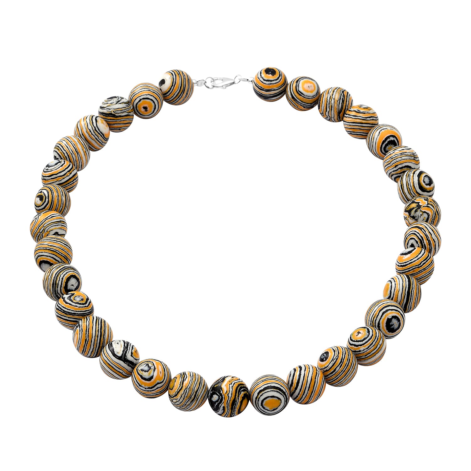 Black and Yellow Malachite Beads Necklace (Size - 18) in Sterling Silver 450.00 Ct.