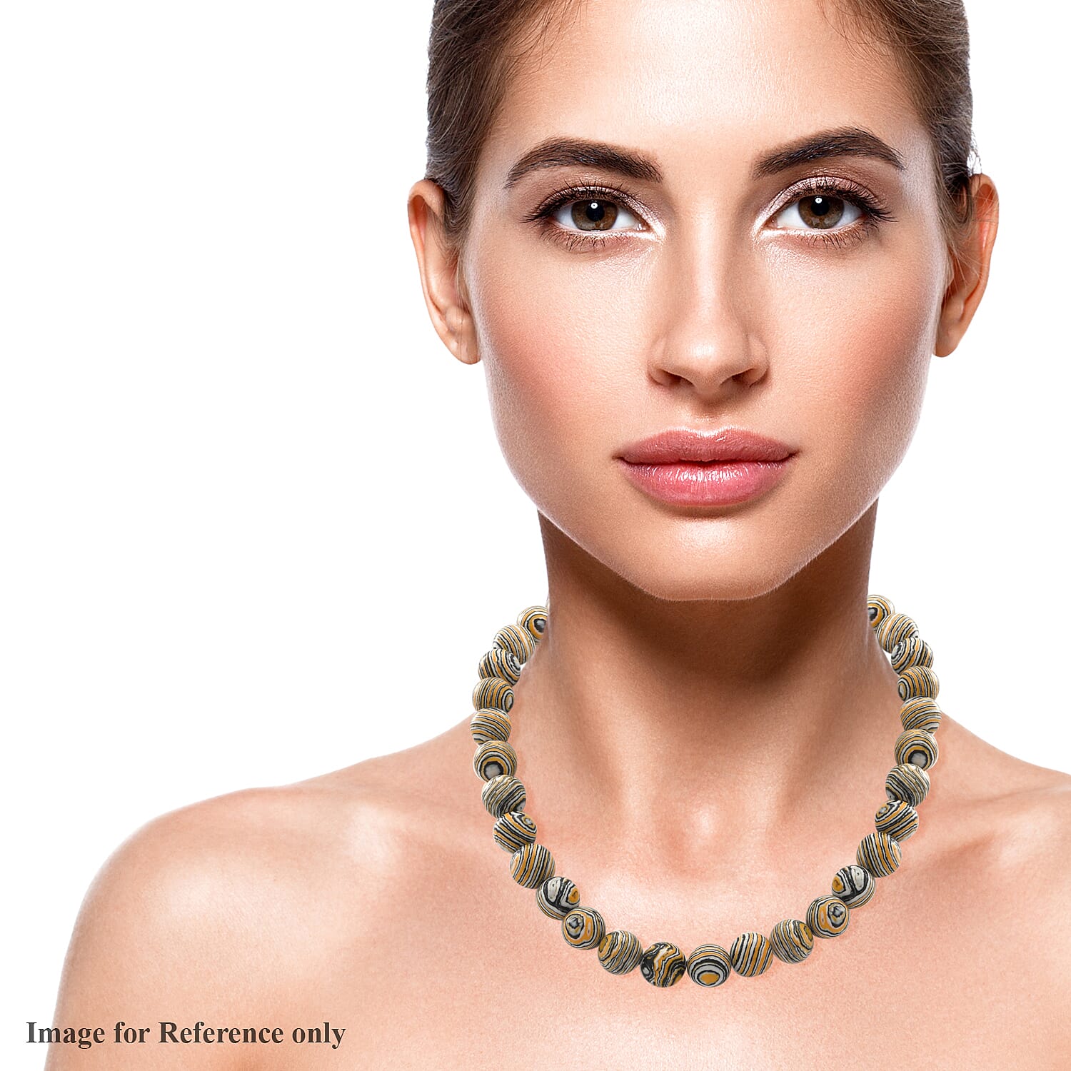 Black and Yellow Malachite Beads Necklace (Size - 18) in Sterling Silver 450.00 Ct.