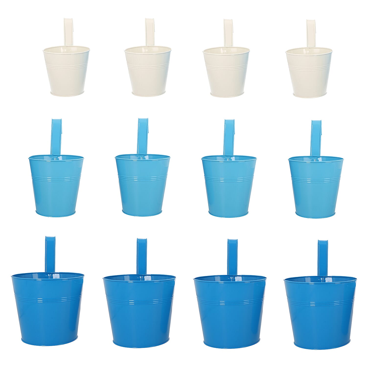 Set of 12 Flower Pot Hanging Railing Planters Fence Planters (Size 15X13, 4-13X9.5, 4-10X7.5 Cm) - Multi