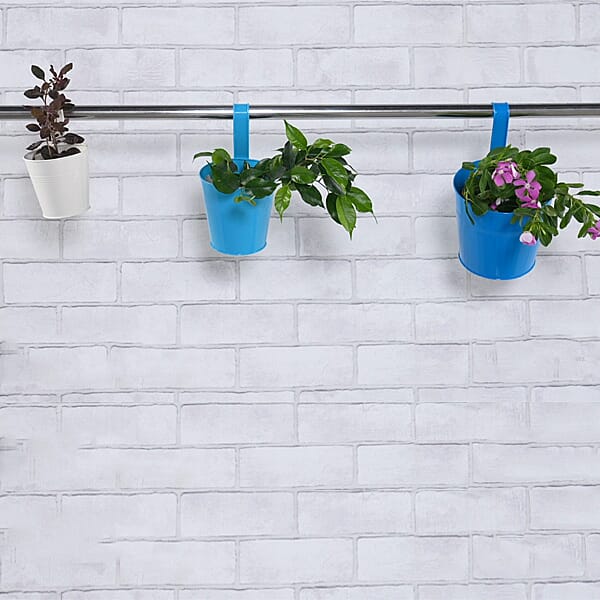 Set of 12 Flower Pot Hanging Railing Planters Fence Planters (Size 15X13, 4-13X9.5, 4-10X7.5 Cm) - Multi