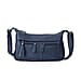 Genuine Leather Crossbody Bag with Tassels and Shoulder Strap - Navy
