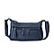 Genuine Leather Crossbody Bag with Tassels and Shoulder Strap - Navy