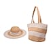 2 Piece Set - Handbag with Matching Hat Tote Bag - Beige and Khaki