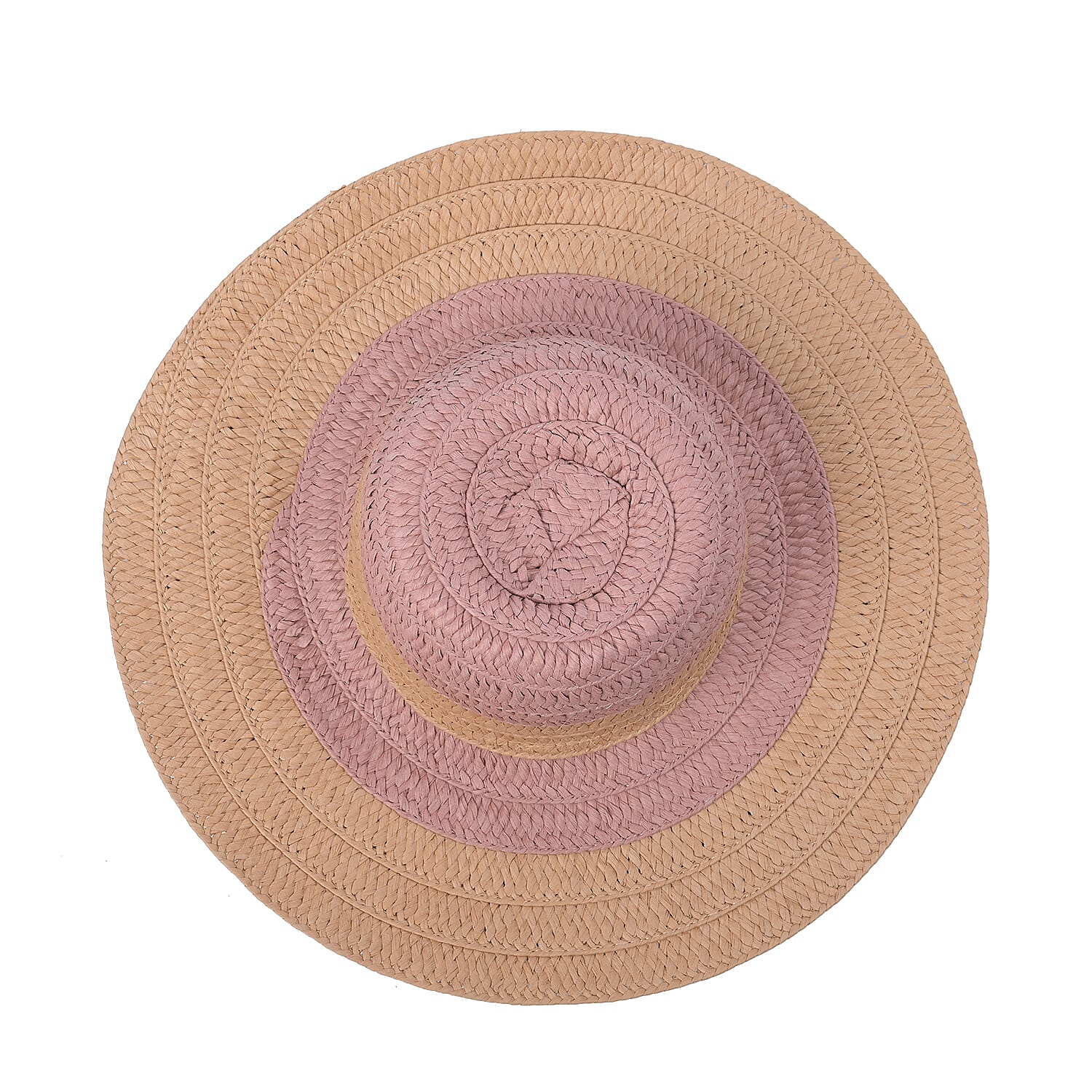 2 Piece Set - Handbag with Matching Hat Stripe Pattern Tote Bag and Zipper Closure - Pink & Khaki