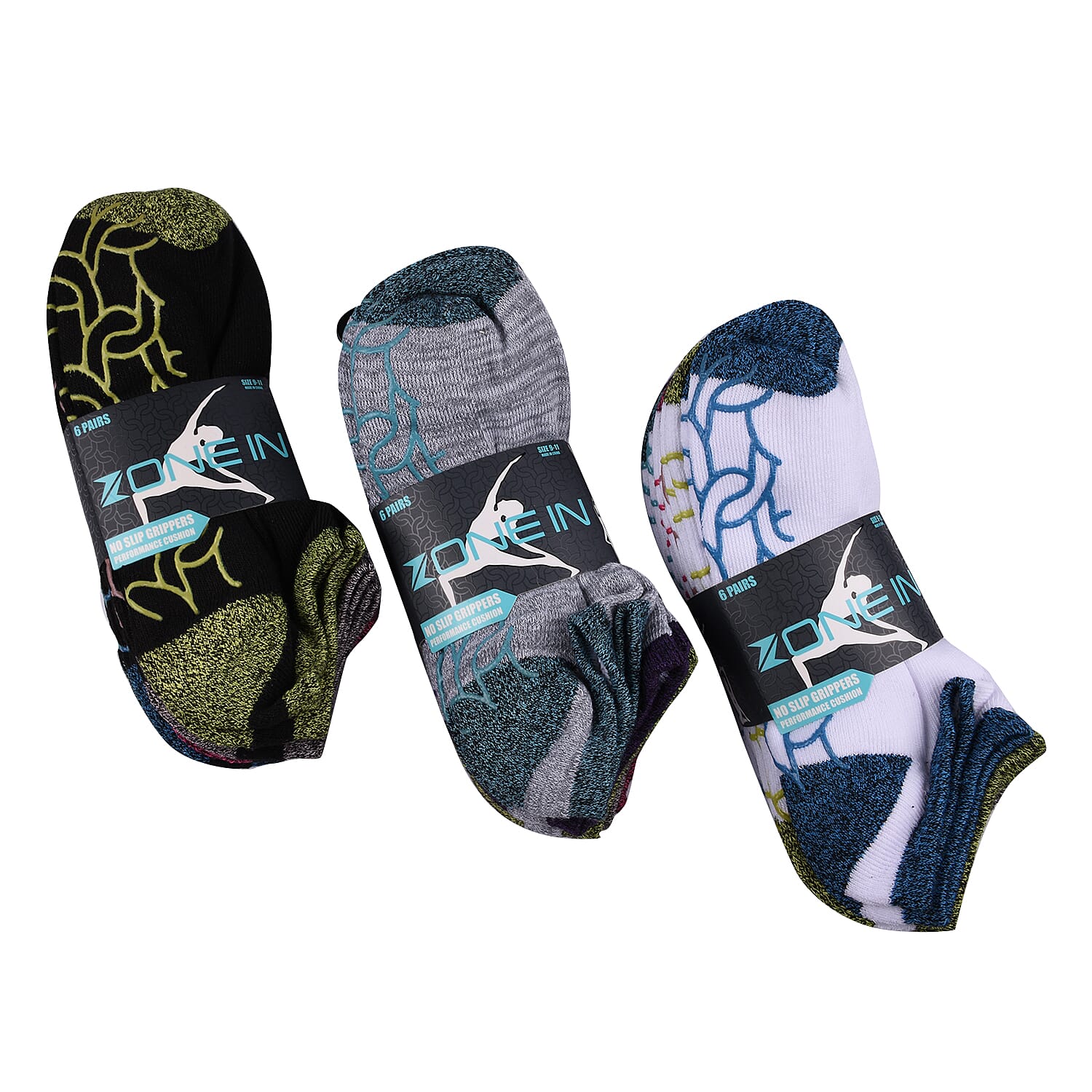Pack of 6 - Signature Women Non Slip Grip Socks (Size-5-9) - Multi