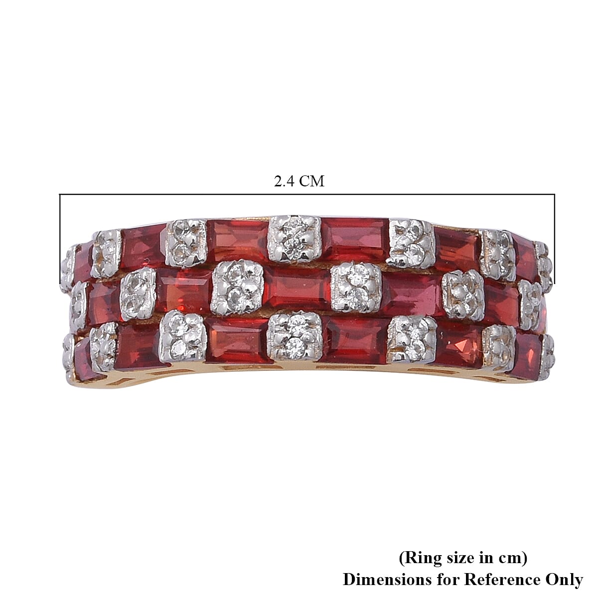 Red Sapphire & Natural Zircon Triple Row Ring in TwoTone Overlay Sterling Silver 2.64 Ct.
