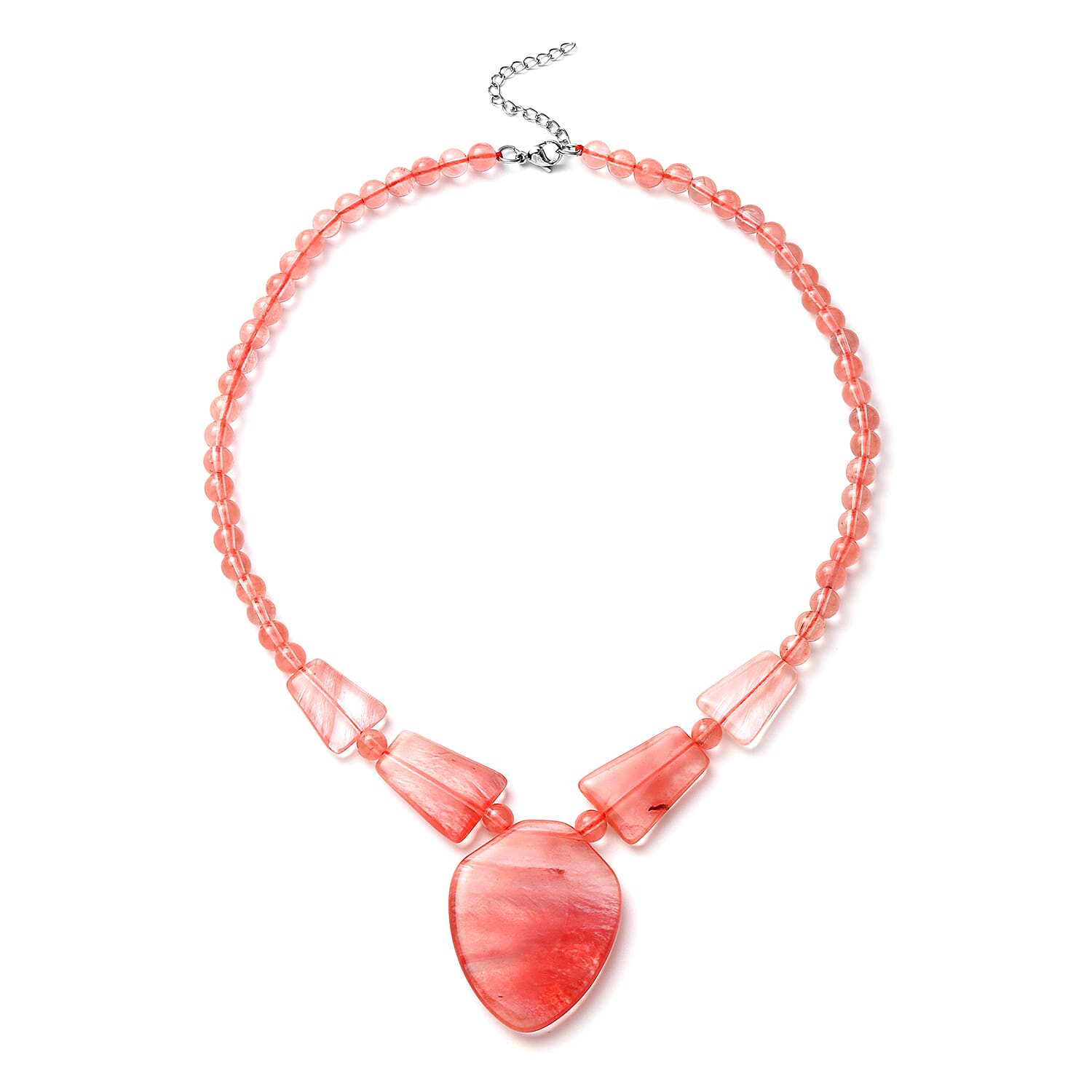 Cherry Quartz Necklace (Size - 18 with 2 inch Extender) in Stainless Steel 224.50 Ct.